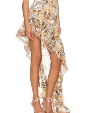 Bronx and Banco Asymmetrical Floral Lace Maxi Skirt